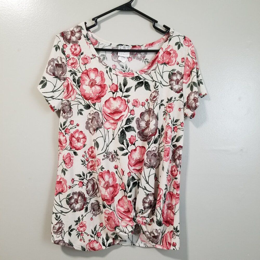 Late August Floral Blouse Pink White Women's Medium